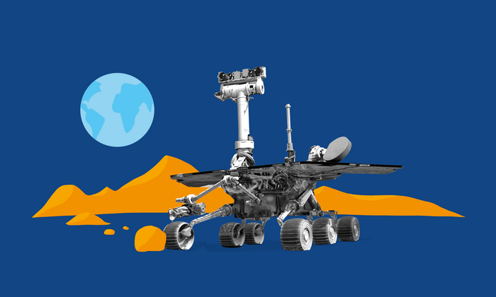 Collage showing NASA Mars Exploration Rover Opportunity on the surface of Mars