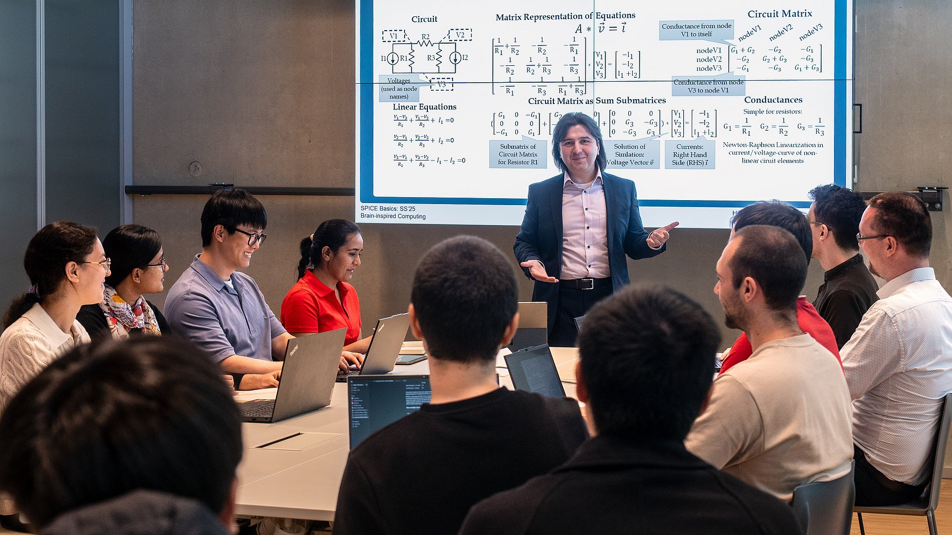 A professor with students in a lesson.
