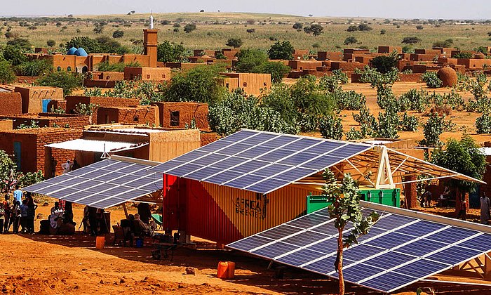 Solar panels in the desert.
