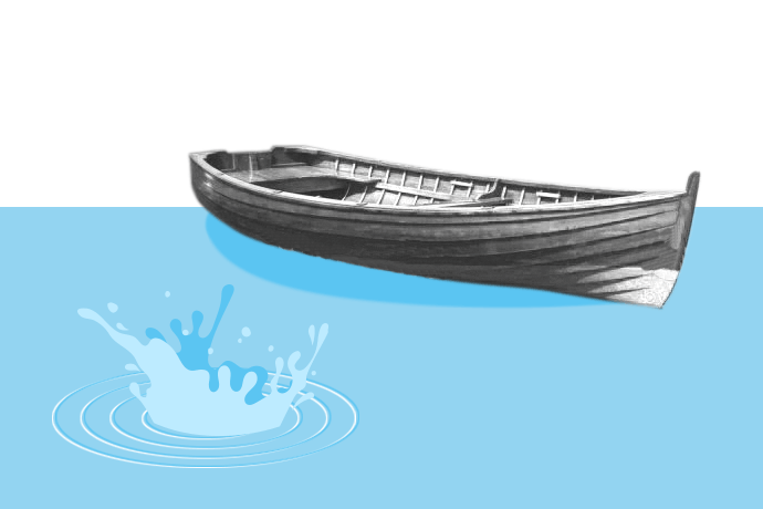 Collage: a rowing boat on the water