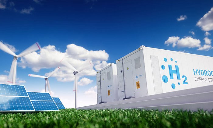 Wind turbines, solar modules and hydrogen storage systems