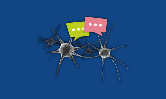 Collage mit zwei sich unterhaltenden Neuronen