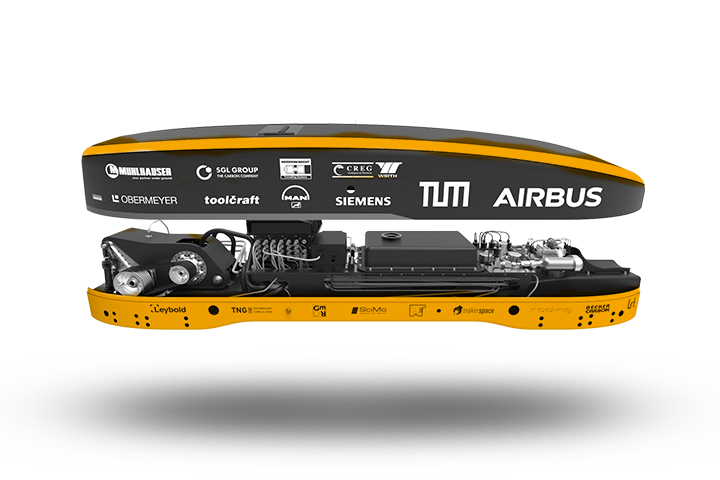 Transverse view of the WARR Hyperloop 2 pod shown as a graphic representation