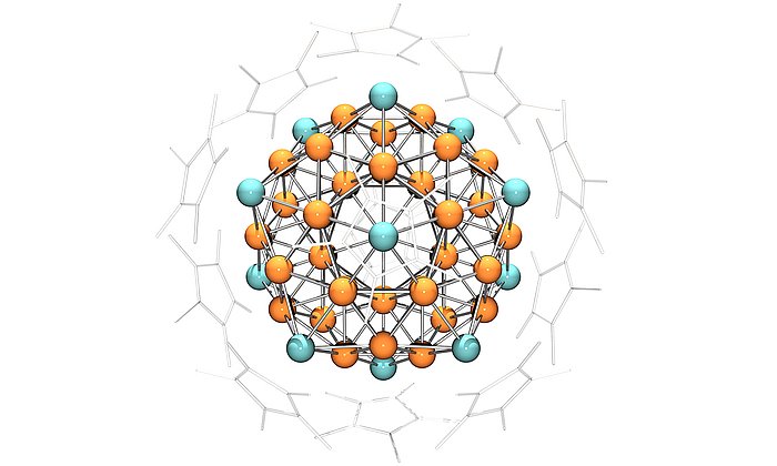"Superatom" comprising 43 copper and 12 aluminum atoms surrounded by cyclopentatienyl ligands.
