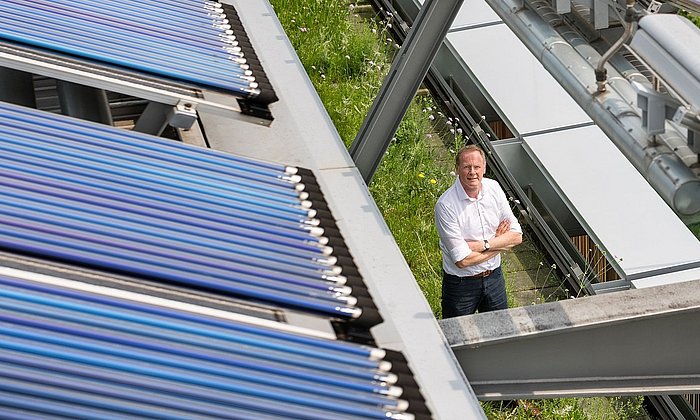 Prof Werner Lang, photographed on the roof of the Oskar von Miller Forum.