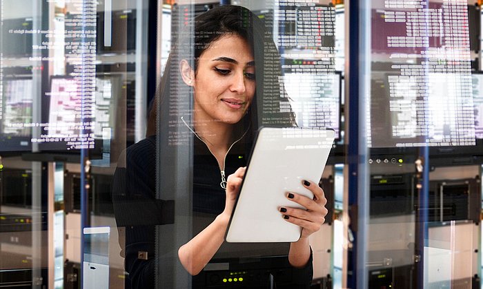 Woman in a data processing center