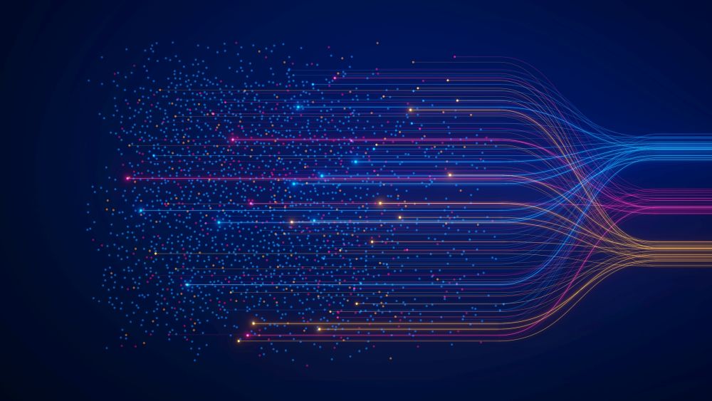 Graphic representation of colorful strands and dots