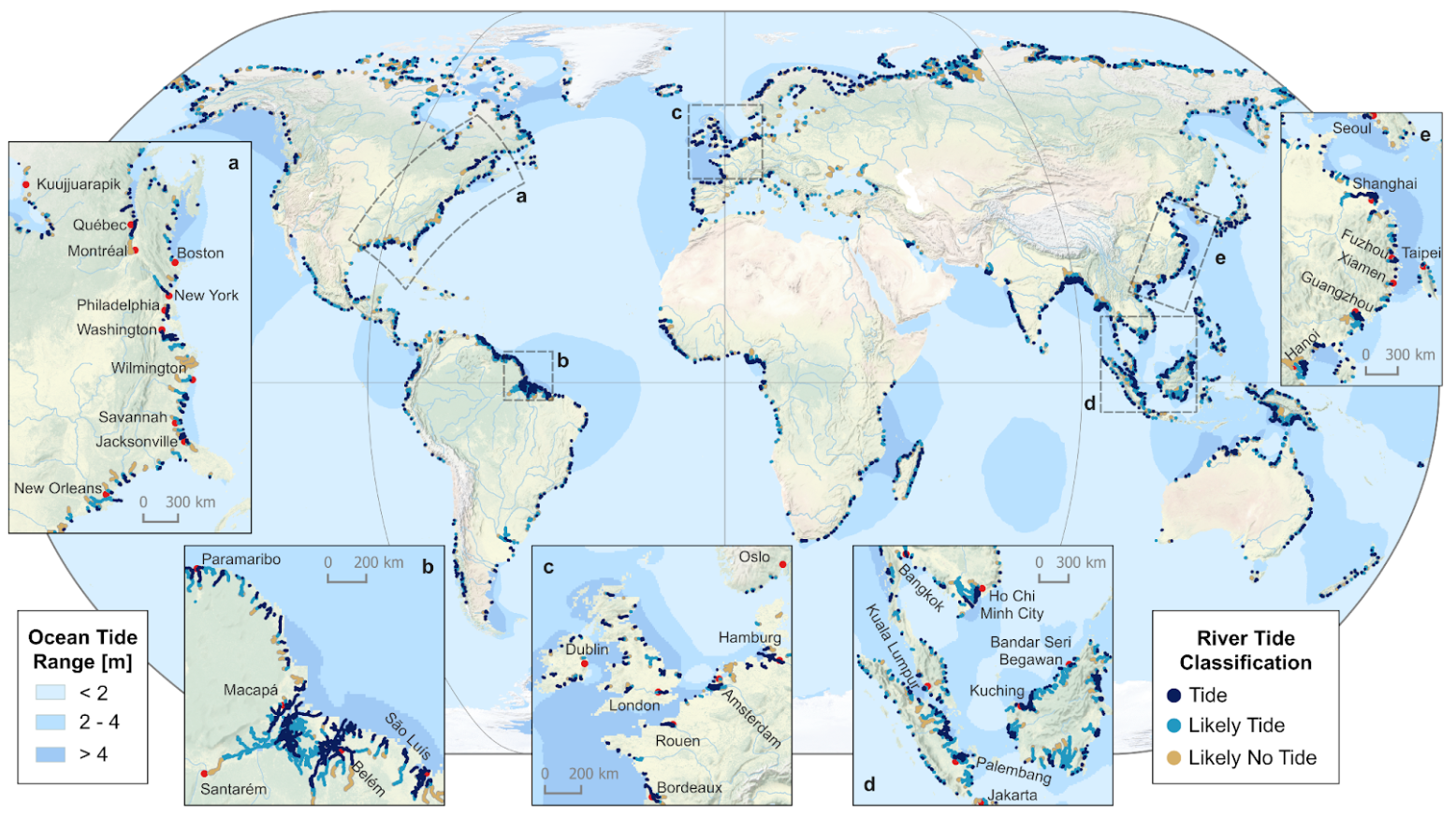 A world map can be seen on which coastal rivers are marked in dark blue.